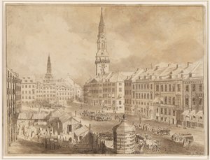Nytorv und Gammel Torv in Kopenhagen mit den Türmen von Sankt Petri und Vor Frue Kirche von Martin Rudolf Heland