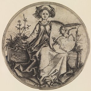 Sitzende Dame mit einem Schild mit einem Einhorn, ca. 1435-1491 von Martin Schongauer