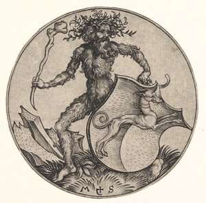 Schild mit Windhund, gehalten von einem wilden Mann, ca. 1435-1491