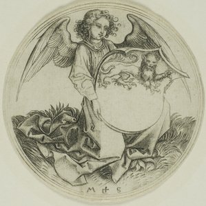 Schild mit einem Löwen, gehalten von einem Engel von Martin Schongauer