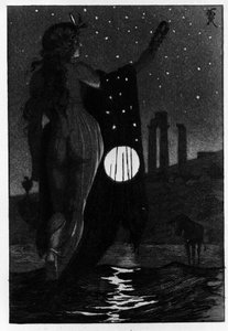 Photis verwandelte Lucius versehentlich in einen Esel. Les Metamorphoses (Goldener Esel oder Asinus aureus), Roman von Apuleius (Lucius Apuleius) (ca. 125-ca. 180) im 2. Jahrhundert. Radierung von Martin Van Maele von Martin van Maele