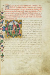 Historisierte Initiale C, die den Propheten Daniel in einer Landschaft darstellt, um 1471 von Martino di Giorgio da Modena