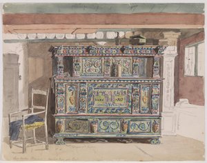 Bemalter Schrank, datiert 1727, in einem Raum von Læsø