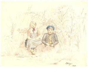 Junge und Mädchen sitzen im Grünen von Martinus Rørbye