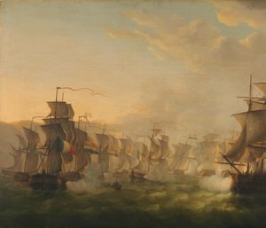 Zusammenstoß der niederländischen und britischen Flotten während der Passage der niederländischen Flottille nach Boulogne (1804)