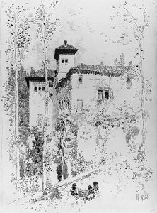 Vorbereitende Zeichnung für "Turm der Damen" von Martín Rico y Ortega