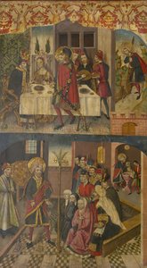 Der heilige Christophorus verabschiedet sich vom König, der Satan fürchtete, der heilige Christophorus und seine Bekehrten, 1480-85