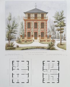 Projekt für ein kleines Landhaus in der Nähe von Paris, graviert von Walter, Tafel 18 aus Architecture Pittoresque et Moderne von Marty