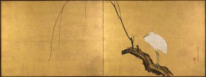 Reiher auf einem Weidenzweig, späte 1700er von Maruyama Okyo