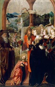 Der Leichnam des Hl. Jakobus vor Königin Lupa von Spanien, Tafel vom Altar des Hl. Jakobus und Hl. Stephanus von Marx Reichlich