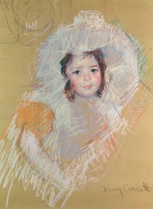 Büste eines jungen Mädchens oder Margot Lux mit großem Hut von Mary Cassatt