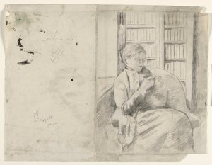 Stricken in der Bibliothek (recto), ca. 1881 von Mary Cassatt