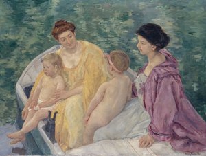 Das Bad Zwei Mütter und ihre Kinder in einem Boot von Mary Cassatt
