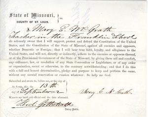 Loyalitätseid von Mary E. McGrath aus Missouri, County of St. Louis