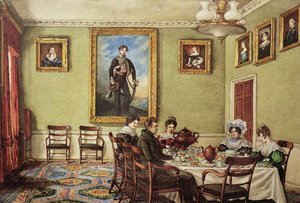 Esszimmer in Langton Hall, Familie beim Frühstück, um 1832-3 von Mary Ellen Best