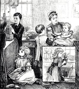 Eine Gravur, die eine reguläre Szene einer wohlhabenden viktorianischen Familie zeigt von Mary Ellen Edwards