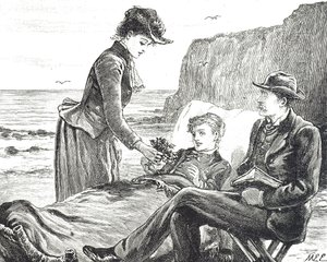 Gravur, die einen verkrüppelten Jungen am Meer darstellt von Mary Ellen Edwards