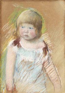 Kind mit Ponyfrisur in einem blauen Kleid, ca. 1910 von Mary Cassatt