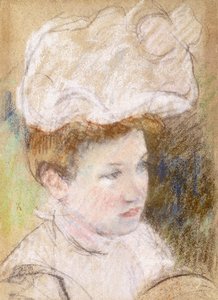 Leontine mit einem rosa flauschigen Hut, 1898 von Mary Cassatt