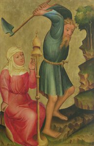 Adam und Eva bei der Arbeit, Detail vom Grabower Altar, 1379-83