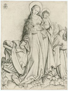 Madonna mit Engel, der Rosen gibt