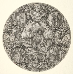 Johannes der Täufer umgeben von den Evangelisten und vier Vätern der lateinischen Kirche, 1466 von Master E. S.