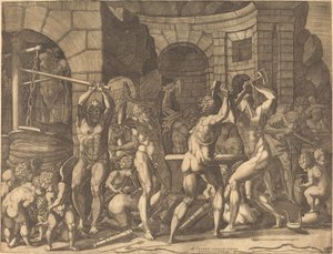 Vulkan und die Zyklopen schmieden Pfeile von Master FG, after Francesco Primaticcio