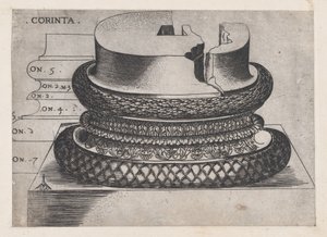 Speculum Romanae Magnificentiae: Korinthische Basis aus dem Lateranbaptisterium, Rom, ca. 1537 von Master GA