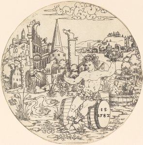 Bacchus sitzt in einer Landschaft von Master IS.