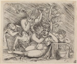 Bacchanalische Szene mit Satyrn und einer Mänade von Master of 1515