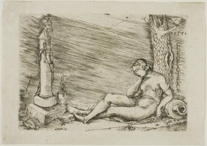 Kleopatra liegt am Fuße eines Baumes, mit einer Term von Master of 1515