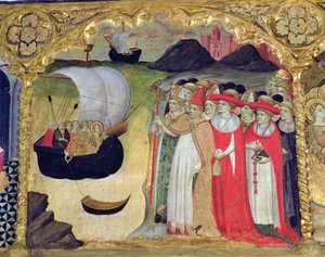 Papst Ciriaco und sein Hof empfangen die Heilige und ihre Mägde, aus der 