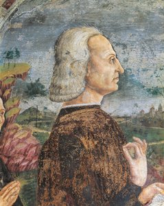 Italien, Region Piemont, Provinz Alessandria, Serralunga di Crea, Sacro Monte di Crea, Heiligtum Santa Maria Assunta, Kapelle der Heiligen Margareta von Antiochia, Porträt von Guglielmo VIII. Paleologo, Markgraf von Monferrato, Fresko von Master of Crea