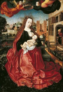 Madonna und Kind, gekrönt von zwei Engeln von Master of Frankfurt