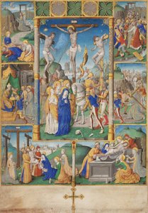 Die Kreuzigung mit sechs Szenen aus der Passion Christi von Master of Jacques de Besançon