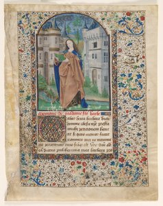 Blatt aus einem Stundenbuch: St. Barbara 2 von 2 ausgeschnittene Blätter