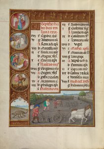 September Kalenderseite; Pflügen und Säen; Skorpion von Master of James IV of Scotland