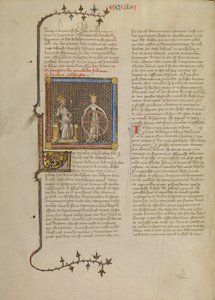 Salomo mit einer gekrönten weiblichen Figur, die ein Rad hält, das die Jahreszeiten illustriert von Master of Jean de Mandeville