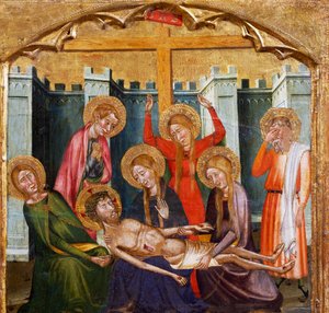 Grablegung, von Meister von Rubio (14. Jahrhundert), Predella des Altars aus der Kirche Santa Maria, Rubio, Malerei auf Holz