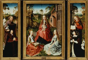 Madonna und Kind mit Heiligen und Stiftern von Master of Saint Anna
