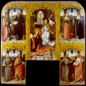 Die Verkündigung mit den Heiligen Lazarus und Antonius Abt, Katharina von Alexandria und Chiara, Antonius von Padua und Johannes der Täufer, Franziskus und Hieronymus