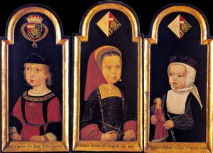 Erzherzog Karl, der spätere Heilige Römische Kaiser Karl V., mit seinen Schwestern Eleonore und Isabella im Alter von 2 Jahren, 1502