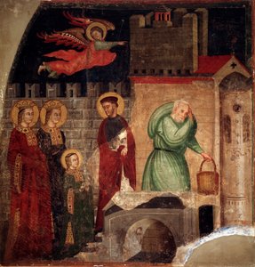 Heilige Faustina und Liberate finden Zuflucht in einem Haus in Como (Detail) von Master of St Margaret