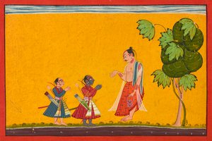 Rama und Lakshman mit dem Weisen Vishvamitra, aus einem Ramayana, ca. 1680-1690 von Master of Style II of the