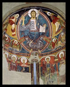 Christus in Majestät flankiert von Seraphim und Symbolen der Evangelisten, Apsismalerei aus San Climente in Taull (Tahull) Katalonien, ca. 1123