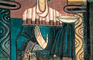 Die Jungfrau. Detail. Fresko des Meisters von Sant Climent de Taüll. Ca. 1123. Aus der Apsis der Kirche Sant Climent de Taüll. Nationalmuseum für Kunst von Katalonien, Barcelona von Master of Tahull
