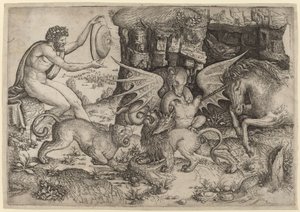 Allegorisches Thema: Kampf der Tiere von Master of the Beheading of St. John