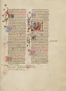 Initiale I: Heiliger Valentin; Initiale S: Heiliger Petrus von Master of the Brussels Initials