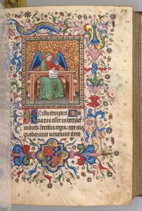 Stundenbuch von Charles dem Edlen, König von Navarra 1361-1425: fol. 25a, St. Matthäus, ca. 1405 von Master of the Brussels Initials and Associates