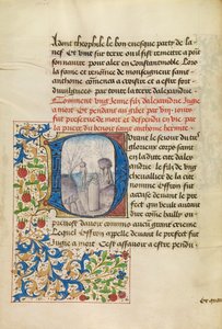 Initiale D: Der heilige Antonius erweckt einen Toten von Master of the Brussels Romuléon